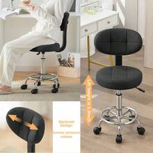 Modern Office Desk Chair Rolling Stool Computer Chair With Low Back Height Adjustable Work Home Salon Drafting Swivel Task With Footrest - Black - View 7