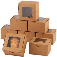 50pcs Kraft Paper Square Cake Boxes, Hollow Window Paper Boxes For Candy, Macarons, Donuts, White