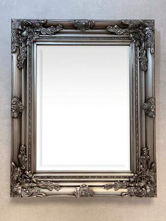 Downton Interiors UK Antique Silver Ornate Wall Mirror With Stunning Hardwood Frame – Size 53 X 43cm