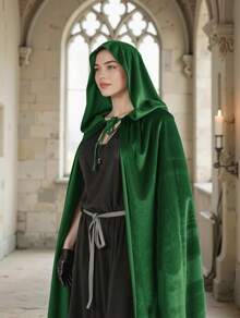 Black Witch Velvet Halloween Hooded Cape King Robe Outfit Renaissance Medieval Costume