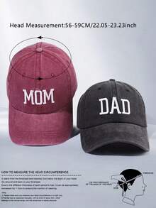 2pcs "Dad Mom" Printed Vintage Washed Peaked Baseball Cap, Unisex Adjustable Lightweight Sun Protection Hat, Ideal Gift For Parents