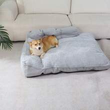 1pc Extra Large Pet Bed - Suitable For Big Golden Retrievers, Anti-Slip Design, Removable & Washable, Raised Side Pillow, Indoor Use, Pet Supplies - Grey - View 7