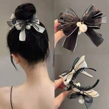 Elegant Large - Sized Bow - Adorned Hair Claw Clip: Non - Slip For Ponytails And Perfect For Bun Hairstyles - Ideal For Women And Girls,Hair Clips,Hair Accessories Hair Jaw Clip Hair Clamps Hair Clutch Hair Catcher Clip, Casual