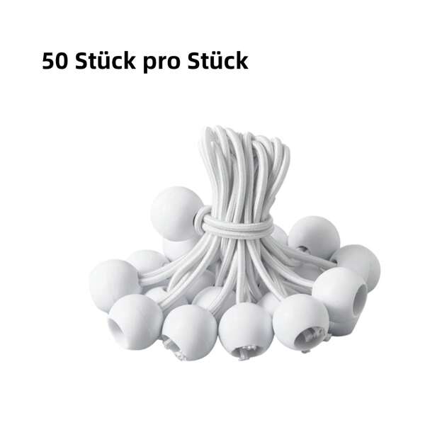 50 Stück Schwere Spanngurte mit Bällen (15 cm) – UV-beständige Zelt-Spannbänder für Camping, Shelter, Planen & Ladungssicherung – Robustes Zubehör für Zeltstangen & Markisen
