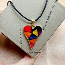 Multicolor Heart Pendant Necklace For Women | Dainty Adjustable Chain | Birthday Valentine Gift | Y2K - 彩色 - 查看 4