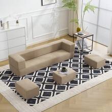 [5-Seater/No Assembly Required/Compressed Packaging] Sofa Bed 1+3 Set, Foldable, Floor Sofa, Compact, Low Sofa, High-Resilience Urethane 28D, Lightweight (Approx. 11kg), Ready-Made, For Kotatsu, Versatile Arrangement, Wick-Woven Material, Japanese-Style Design, Beige/Gray/Light Brown - 淺棕色 - 查看 5