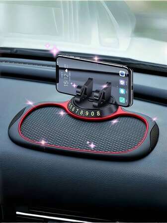 YITUMU 360° Rotating Car Phone Holder With Temporary Parking Number Plate, Multifunctional Anti-Slip Silicone Dashboard Mat, Universal Car Interior Accessory
