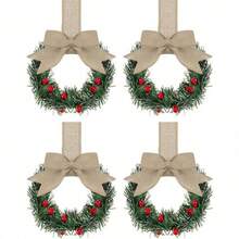Small Christmas Wreaths,Christmas Kitchen Cabinet Wreaths Wirh Red Berries, Mini Christmas Wreaths For Centerpiece Front Door Decor,Christmas Decorations,Living Room Decorations,Office Decorations - 彩色 - 查看 16