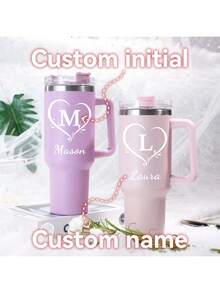 1 Piece 40oz Custom Named Stainless Steel Tumbler, Multiple Colors Available, With Handle, Lid, Choose Initials, Reusable, Cup Holder Friendly, Gift Water Cup For Family, Friends, New Year Gift, Valentine's Day Gift, Ornamental,Reusable,Multi-Functional,Easy To Clean,Stylish,High-Quality,Custom,Personalized,Unique,Ideal Gifts For Him,Ideal Gifts For Her,Her,Boyfriend,Girlfriend,Dad,Mom,Family,Friends,Son,Daughter,School Students,Workers,Kids,Office,Tea Room,School,Home,Brunch-Ready,Warm Ambience,Home & Living,Customized Cups