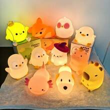 美西螈小夜灯，可爱水豚，快乐企鹅软硅胶灯，带可调光定时器可充电，LED小夜灯，卧室桌上礼物，床头装饰，适合生日、派对、婚礼、圣诞节