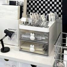 1 pieza Caja de almacenamiento de conejo transparente de escritorio con cajón, portaplumas creativo, gran capacidad para niños, niñas, estudiantes, oficina