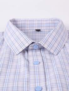 Luxury Wingtip Collar Dress Shirt For Groom, Stretch Comfort Fit, Wrinkle-Free & Breathable Fabric, Self-Tie Bow Tie, Black Tie Wedding & Gala Essentials - 淺灰藍格 - 查看 4