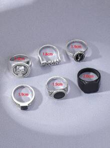 6pcs/Set Retro Hip Hop Style Personalized Skull Head Zinc Alloy Men's Ring, Suitable For Daily And Festival Wear