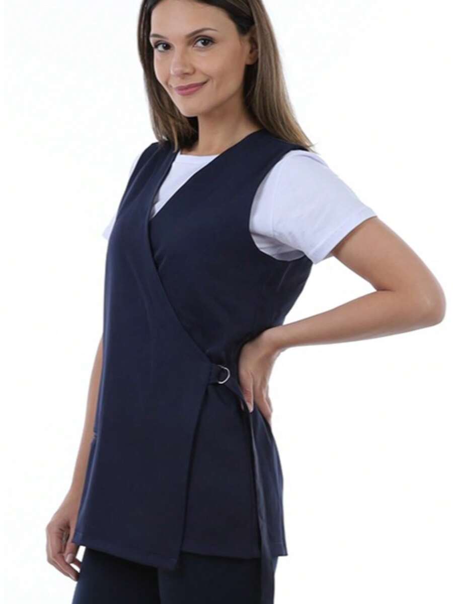 Microfiber Gabardine Lab Coat With Buckle And Side Adjustment - 藏蓝色 - 查看 1