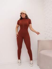 Women's Sports Jumpsuit Ribbed Polyamide Gym Elastic Imported 3RD SD1485 - Camel - View 1