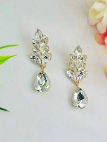 Stone Earrings For Brides With Rhinestone Heart Drop, Wedding, Events And Luxury Party Leaves - trắng - Xem 1