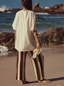 Oversized Shells Print T Shirt For Women Teens Girl Y2K Graphic Short Sleeve Baggy Tee Shirts Loose Fit Vintage Aesthetic Coastal Tops Summer Beach Vacation Preppy Going Out Tops Streetwear - 杏色 - 查看 3