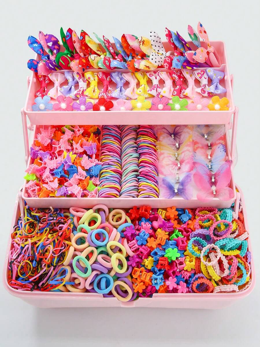 558 件女孩彩色水钻双层网状蝴蝶结发夹，可爱公主发饰，弹性耐用不伤发带，发圈，珍珠花发带，多功能闪光星星发夹，简约鸭夹发夹，适合日常使用