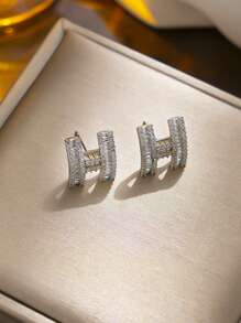 1pc New Zirconia Letter H Pendant Necklace, Rhinestone Design, Choker Necklace, Versatile