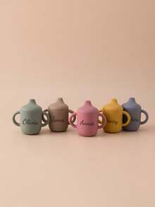 1PC Personalized Customization Name Children Silicone Sippy Cup Portable Water Bottle Kids Feeding Learning Cups Leakproof Toddler Bottles Solid Color Custom Tableware,Halloween Edit,Back To School Fashion,Christmas Gift