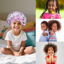Awegeo 1Pc/4Pcs Children's Printed Silky Satin Tie-Up Sleep Cap – Fashionable & Comfortable, Breathable & Non-Slip, Suitable For Daily Hair Care - Multicolor - View 5