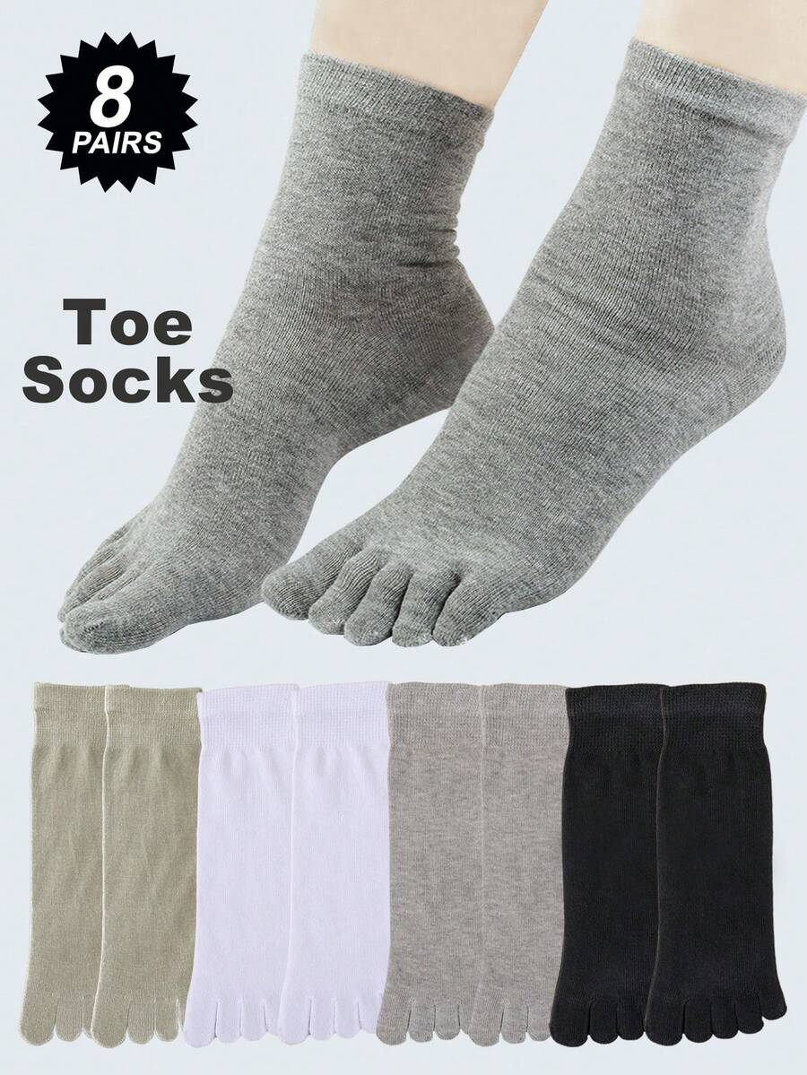 1/4/8 Đôi tất hở ngón cho nữ, tất ngón chân thoải mái màu trơn, thích hợp cho thể thao hoặc sử dụng hàng ngày - Nhiều màu - Xem 1