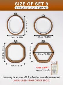 多件复古风格棕色仿木纹绣花箍，各种形状，采用优质 ABS 和 PVC 材料制成，配有金属挂钩，防碎，配有 16 根针，适用于家居装饰和刺绣 - 棕色 - 查看 18