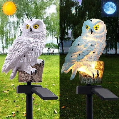 1pc Solar Powered Garden Decor Light, Resin Owl Shaped With 1 LED Light, Suitable For Garden, Lawn, Path, Yard, Party And Christmas Gift