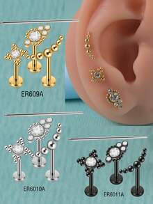 3入組水鑽裝飾耳釘和1入組工具 - 彩色 - 查看 9