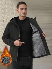 1 件男士保暖内衬夹克，秋冬季休闲连帽外套