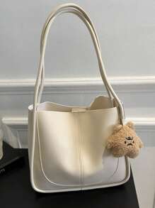 Bolso vintage y retro para damas, de estilo casual y versátil, de unicolor en PU con costuras, de gran capacidad, bolso de mano, bolso de hombro, bolso escolar, de gran capacidad, portátil, casual clásico, casual de negocios, para adolescentes, mujeres, estudiantes universitarias, trabajadores de cuello blanco, perfecto para el trabajo, vuelta al colegio, escuela secundaria, universidad, vacaciones