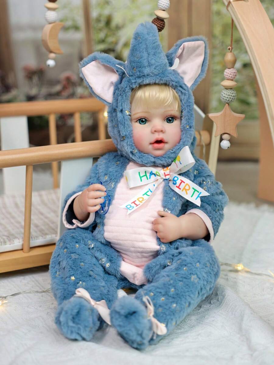 Cloveray 51cm Ultra-Realistic Vinyl Reborn Baby Doll- Belle, Full Vinyl Body Washable | Movable Limbs + Blue Elephant Plush Romper + Pacifier + Bottle + Diaper | Gift Set | Ideal Birthday Gift Set For Roleplay, Dress Up, Children's Companion Toy, Comfort Doll For Elderly, Collectible - Blue - View 1