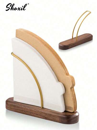 shoxil Suport conic pentru filtru de cafea 1 buc, suport din nuc și alamă pentru filtre de hârtie V01/V02, stil industrial vintage, cadru tonifiat cu bază antiderapantă - soluție compactă de depozitare verticală pentru casă/cafenea - perfect pentru cadourile iubitorilor de cafea și stațiile de barista