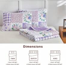3 Pieces Floral Quilt Set Queen, Patchwork Purple N Pink Flowers Design, Smooth Soft Microfiber Quilt, Bedspread Bed Cover For All Season, 1 Quilt And 2 Pillow Shams- 90x90 Inches,10952955 - 淺灰紫 - 查看 9