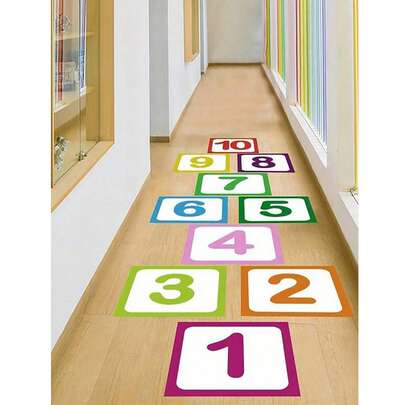 10pcs/Set Bright Plaid Digital Floor Decals - Waterproof, Self-Adhesive, Removable, Easy To Clean - Suitable For Inflatable Castles And Home Decor