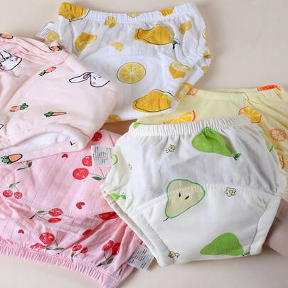 5pcs Baby Potty Training Pants, Washable & Lightweight Summer Potty Learning Underwear, Unisex Cloth Diapers For Infants Boys And Girls, Breathable Soft Comfortable, Suitable For Toilet Training, Essential Baby Items