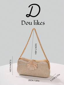1pc New Luxury Chain Strap Rhinestone Embellished Clutch Bag, Floral Design Handbag, Beaded Evening Purse, Suitable For Women, Especially For Formal Occasions Like Gala, Wedding, Party, Also Can Be A Great Gift For Her