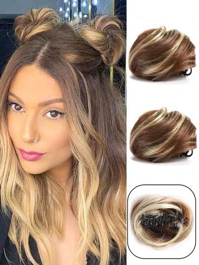 Clip para el cabello de un solo pieza con moño desordenado sintético, moño chignon, accesorio de peluca, moño donut, decoración para el cabello para mujeres