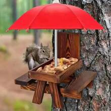 Pet Feeding Station Natural Solid Wood - Anti-Slip Anti-Splash Auto Feeder For Squirrels & Birds - Multicolor - View 4