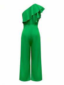 Bộ đồ liền thân không tay nhún bèo màu trơn cỡ lớn dành cho nữ, mùa hè - màu xanh lá - Xem 3