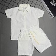 KIT 2 Conjunto Infantil Linho Camisa e Short Menino 4 Peças