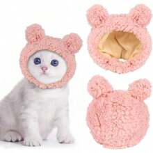 JOICEE Cute Cat Costume - Warm Bear Hat For Small Pets, Adjustable Soft Headwear For Cats & Puppies - 粉色 - 查看 1