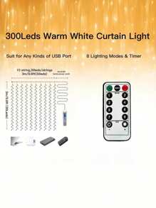 1pc10 Gordijn 3*3m 300 Lichten Led Gordijnverlichting Usb Afstandsbediening Lichtsnoer Vrijgezellenfeest Feestdecoratie Verlichting