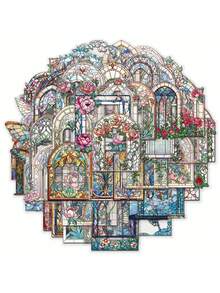 SCXXBSW 50pcs Retro Flower Mirror Stickers Cartoon Graffiti Stickers Decorative Handbooks Water Cups Notebook Luggage Waterproof Stickers - Multicolor - View 5