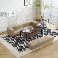 [5-Seater/No Assembly Required/Compressed Packaging] Sofa Bed 1+3 Set, Foldable, Floor Sofa, Compact, Low Sofa, High-Resilience Urethane 28D, Lightweight (Approx. 11kg), Ready-Made, For Kotatsu, Versatile Arrangement, Wick-Woven Material, Japanese-Style Design, Beige/Gray/Light Brown - 淺棕色 - 查看 4