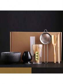 6 件套日本竹制抹茶套装，包括碗、茶勺、茶筅、茶筅架、滤茶器、茶筅，是完美的仪式礼物，也是返校传统装饰