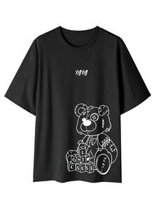 男士夏季休闲自行车和字母印花圆领短袖T恤 - 黑色 - 查看 1