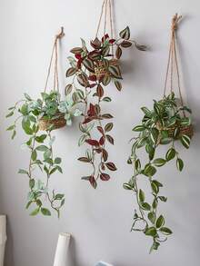 1/3件装悬挂式草堆，网状草，涤纶草，人造植物，绿色装饰，全年装饰，春夏装饰，学校宿舍，办公室，派对，生日，家居，酒店，餐厅，客厅，卧室，婚礼，厨房，花园，圣诞装饰（含花盆） - 綠色 - 查看 5