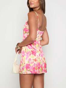 Women Floral Pop Mini Dress Summer Sleeveless Spaghetti Strap Sundress Boho V-Neck Bodycon Dress Party Dresses For Vacation Beach Cocktail Streetwear - Màu Hồng Tươi - Xem 9
