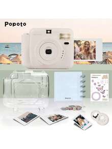 Paquete de regalo de cámara instantánea Popoto - Imprime fotografías de 3 pulgadas de colores en minutos para películas Mini11/12, con cámara con estuche de cristal, correa arcoíris y talla grande accesorios. Cámara fotográfica para regalo de vacaciones/exterior/fiesta/novia (no incluye baterías ni películas) - Juego de estuches de cristal para cámara. - Ver 2